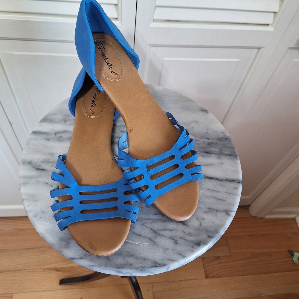Breckelles Blue Cage Strap Flat Sandals Womens Cobalt Strappy DOrsay Womens 11